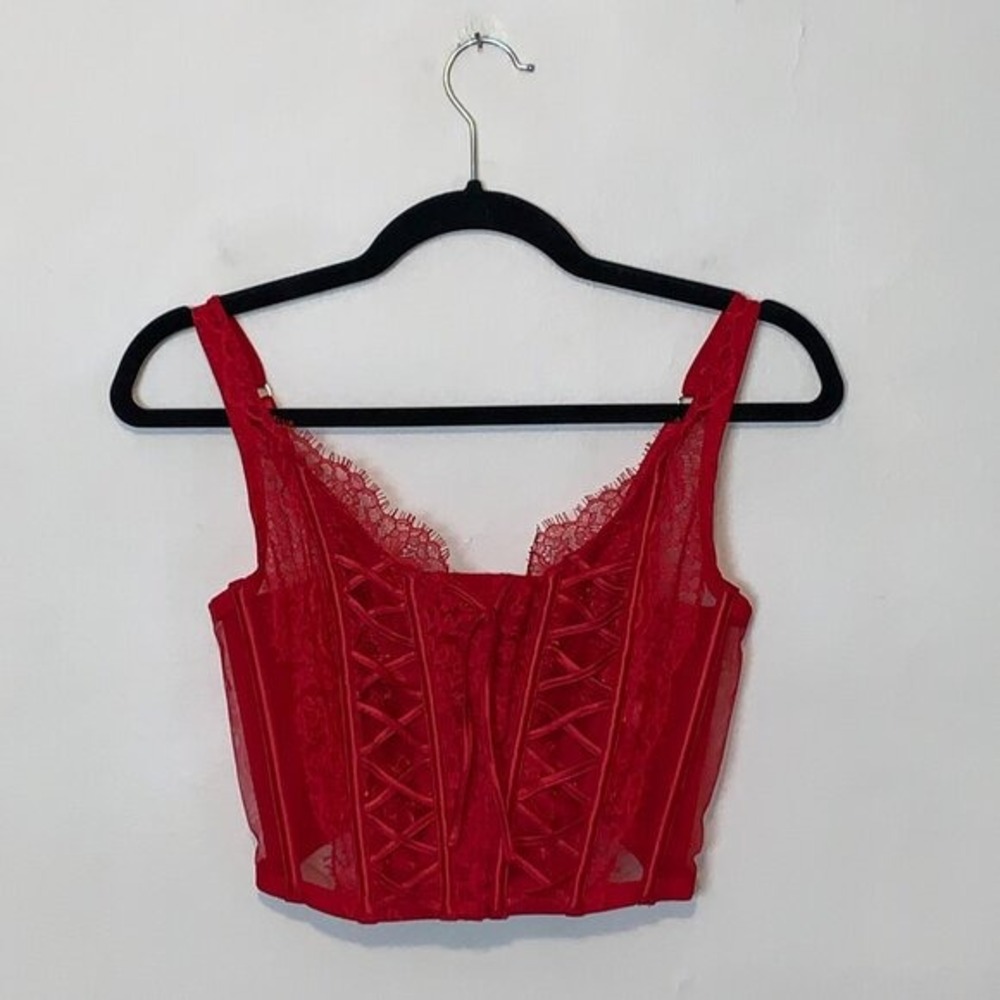 Victoria's Secret Dream Angels Unlined Lace-Up Corset Bra Top in Red Size M - Picture 2 of 5
